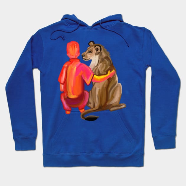 Boy with Lioness Friend Hoodie by Art by Deborah Camp